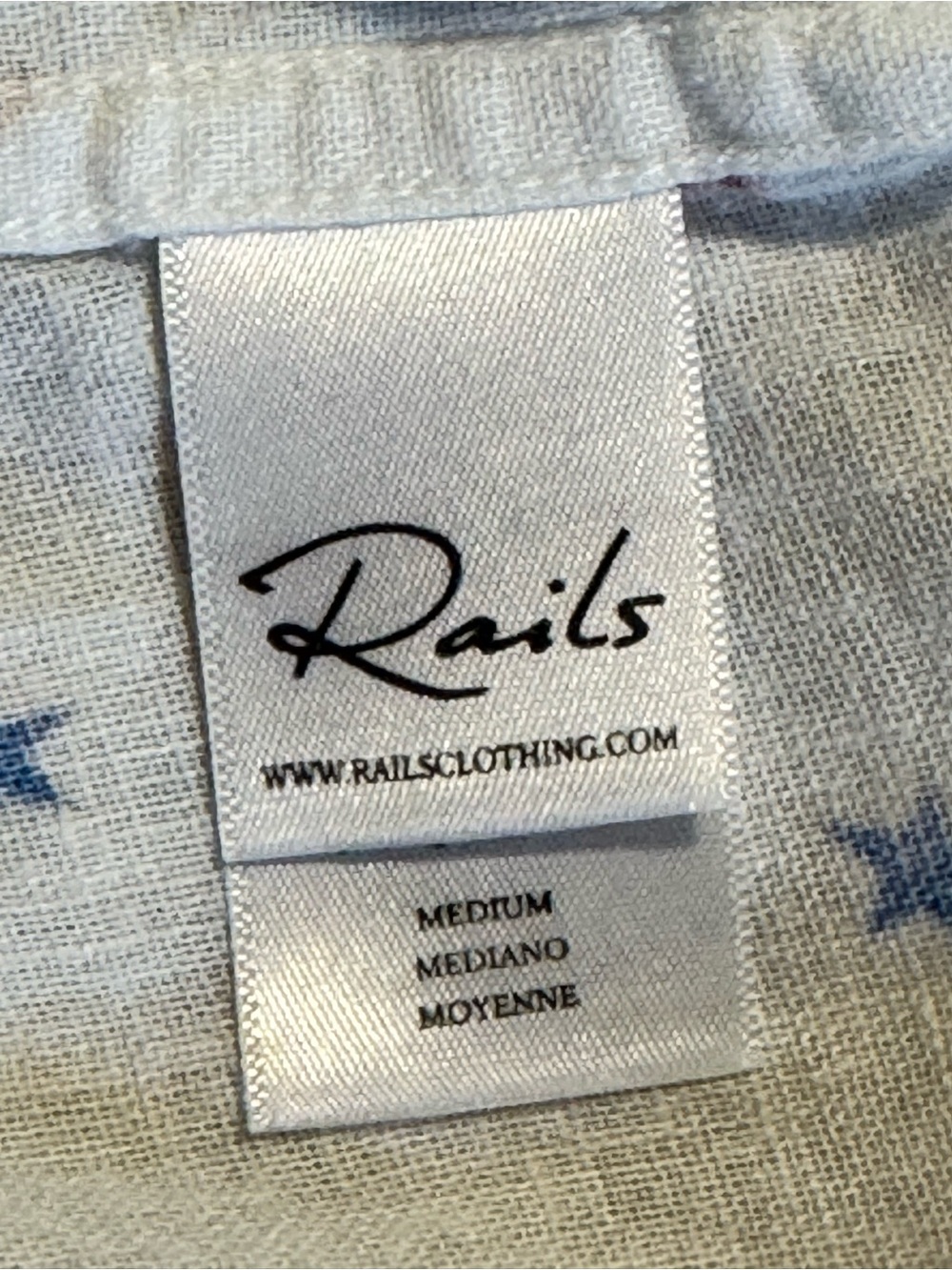 Rails Star Print Button Down Shirt White Red Blue Linen Blend Medium - Picture 4 of 11